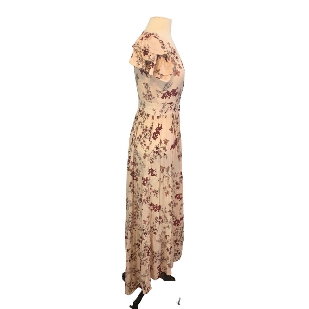 Patrons of Peace Cream Floral A-Line Maxi Dress, Ruffle Sleeve, 36 Bust 26 Waist - Picture 4 of 10